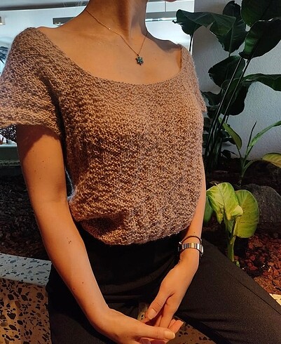 s Beden Gül Kurusu Bisiklet Yaka Örme Crop