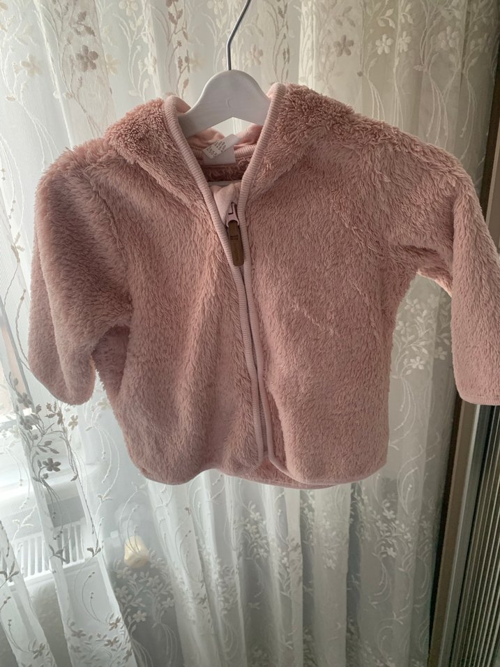 Kız Çocuk Pembe Kapüşonlu Kürklü Mont - Görsel 3