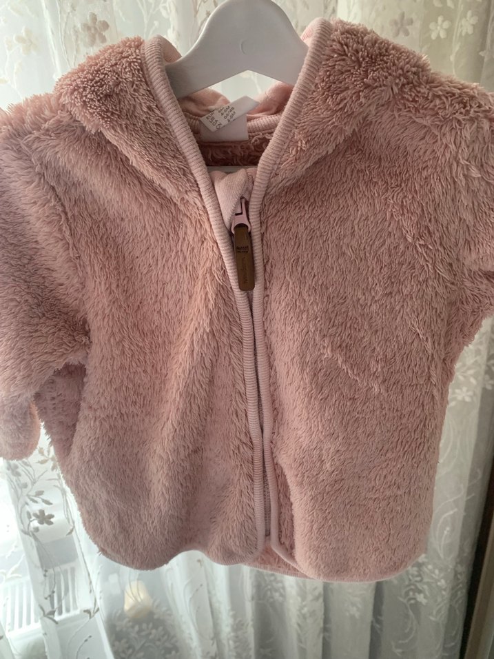 Kız Çocuk Pembe Kapüşonlu Kürklü Mont - Görsel 2