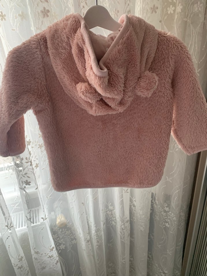 Kız Çocuk Pembe Kapüşonlu Kürklü Mont - Görsel 5