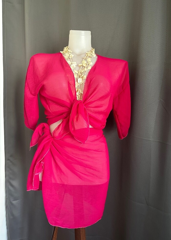 Fuşya ikili takım pareo - Görsel 2