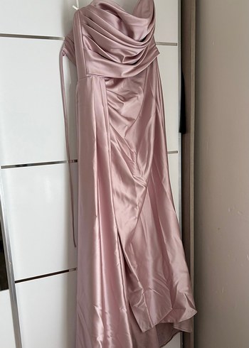 Pudra Pembe Drapeli Uzun Abiye Elbise - Görsel 6