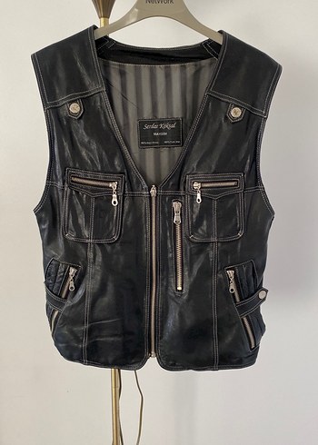 Siyah Deri Biker Yelek
