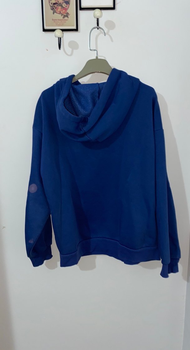 Mavi Kapüşonlu Kadın Sweatshirt - Görsel 3