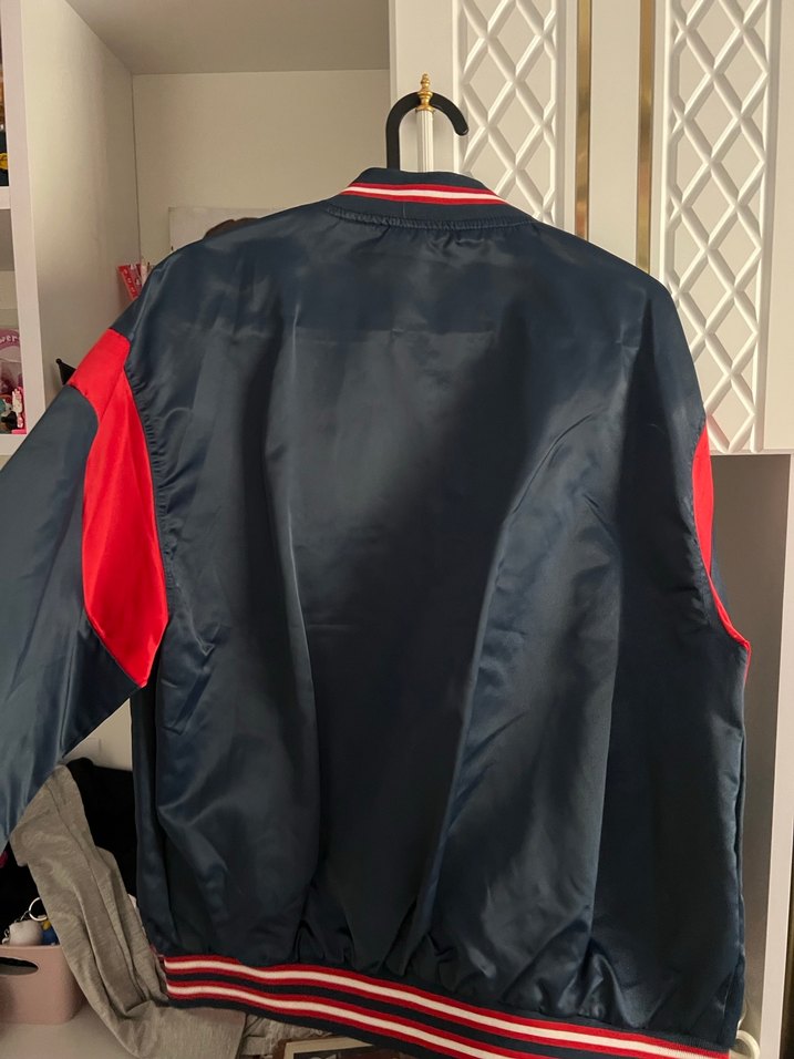 Düğmeli Baskılı Mavi Bomber Ceket - Görsel 2