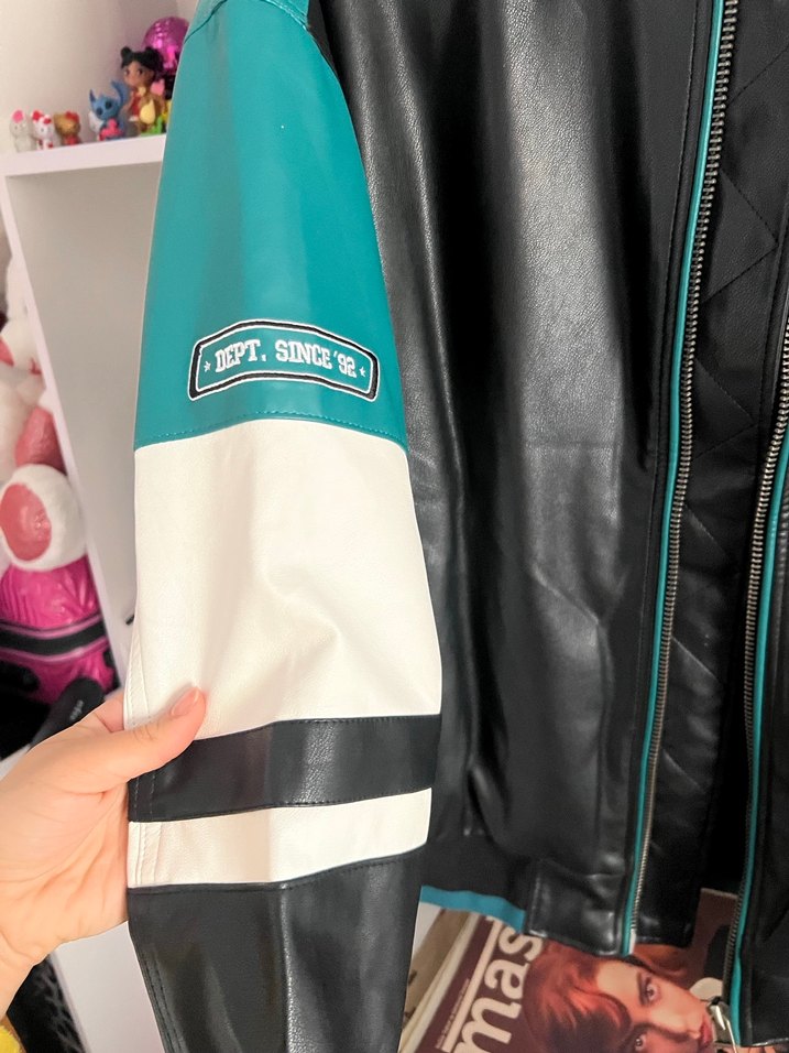 Siyah Deri Oversize Ceket - Görsel 5