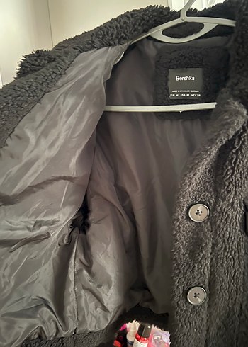 Siyah peluş mont - Görsel 2