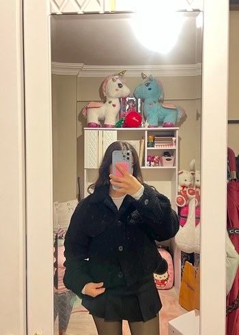 Siyah peluş mont - Görsel 3