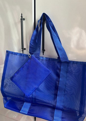 Mavi Fermuarlı Kadın Plaj Çantası - Görsel 2