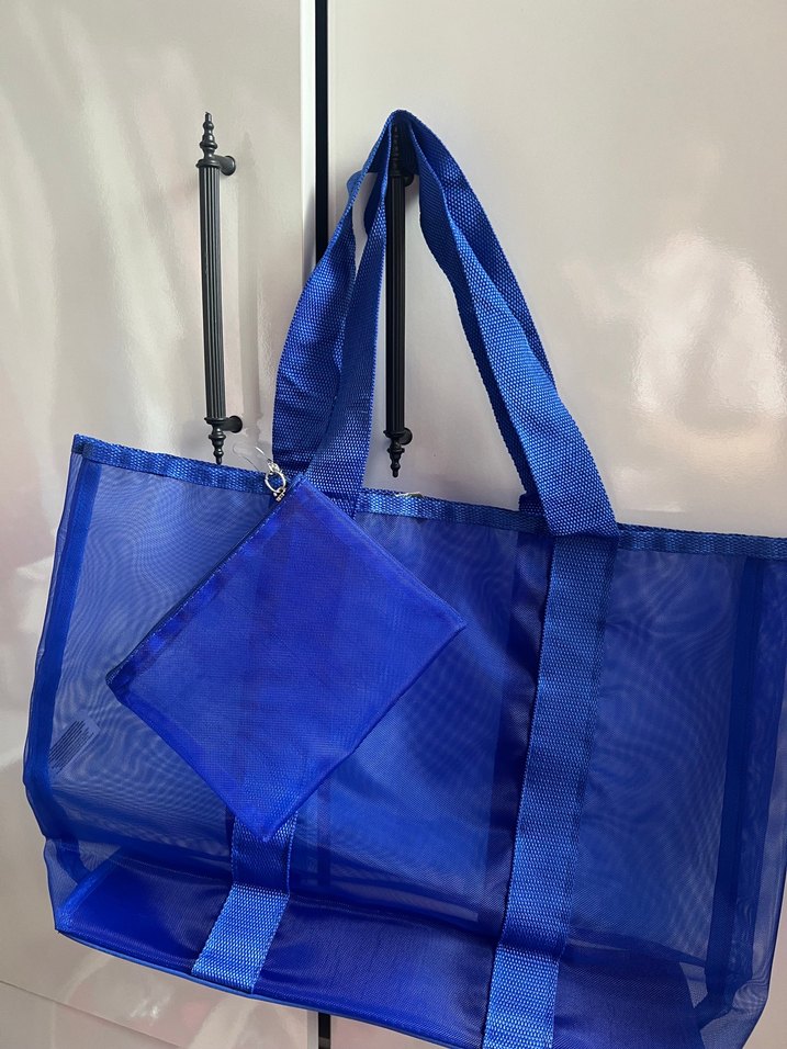 Mavi Fermuarlı Kadın Plaj Çantası - Görsel 2