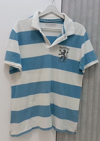 Mavi Beyaz Çizgili Pamuklu Erkek Polo Tişört