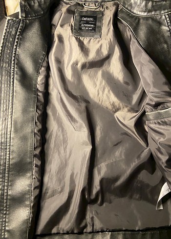 Gri Deri Biker Ceket, Tokalı, Günlük - Görsel 3