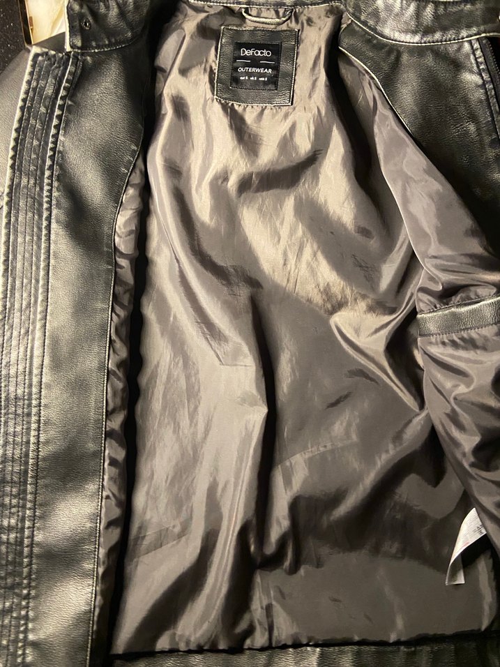 Gri Deri Biker Ceket, Tokalı, Günlük - Görsel 3