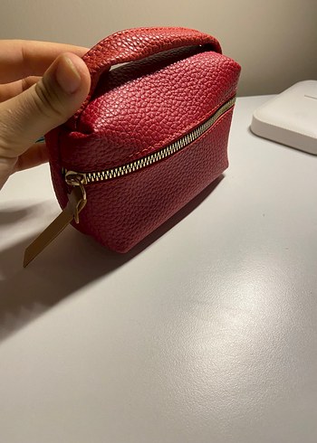 Kırmızı Deri Kadın Makyaj Çantası - Görsel 2
