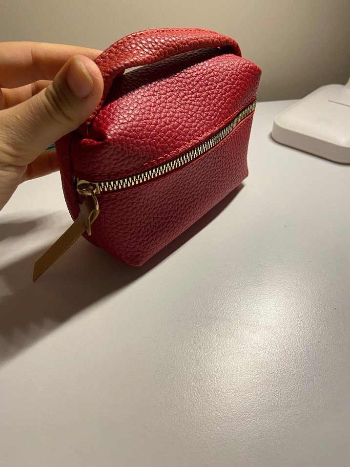 Kırmızı Deri Kadın Makyaj Çantası - Görsel 2