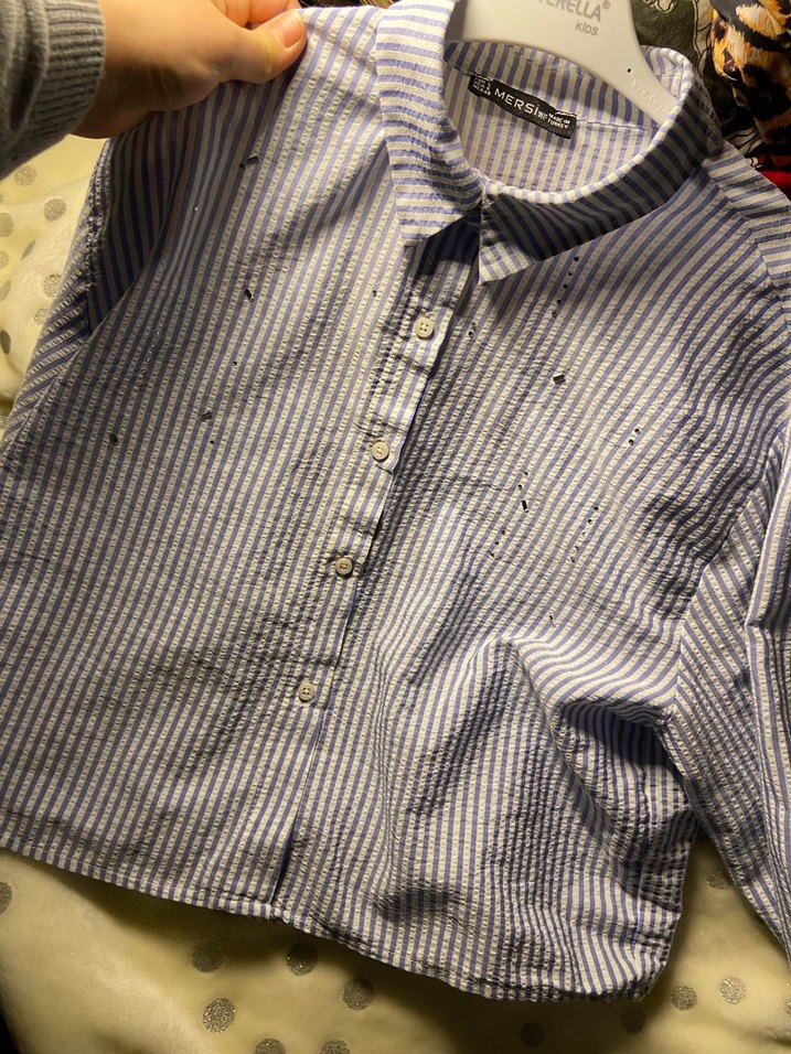 Taşlı Nakışlı Mavi Çizgili Pamuklu Gömlek - Görsel 2