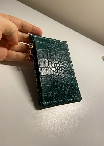 Koyu Yeşil Deri Yılan Desenli Fermuarlı Cüzdan - Görsel 2