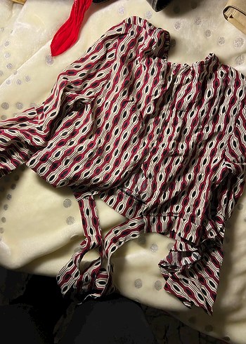 Bordo Bağlamalı Bohem Kadın Bluz - Görsel 2