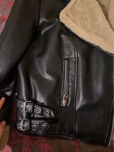 xl Beden siyah Renk Kürklü deri ceket