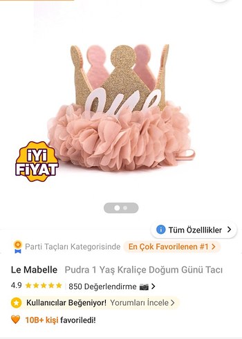 Le Mabelle Pudra 1 Yaş Kralice Doğum Günü Tacı