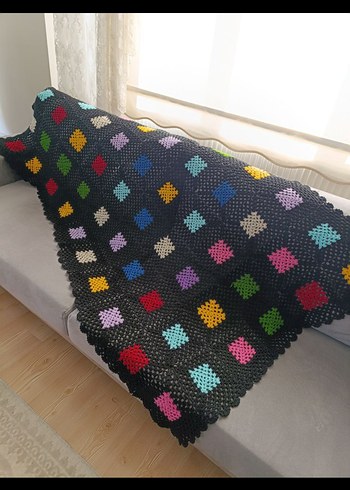 Renkli Kare Desenli Örgü Battaniye - Görsel 2