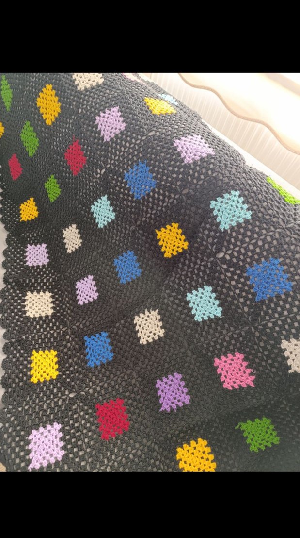 Renkli Kare Desenli Örgü Battaniye - Görsel 3