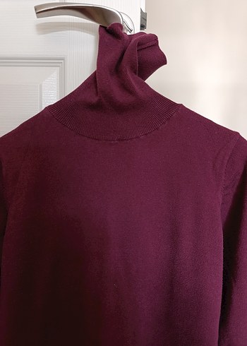 Bordo Kadın Boğazlı Triko Kazak - Görsel 3