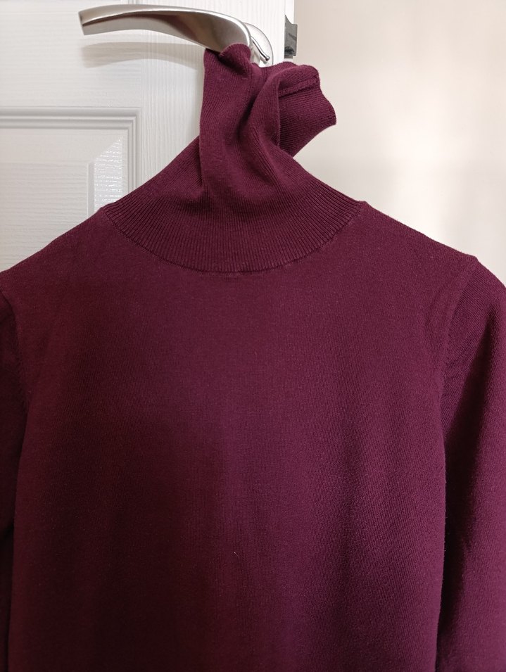 Bordo Kadın Boğazlı Triko Kazak - Görsel 3