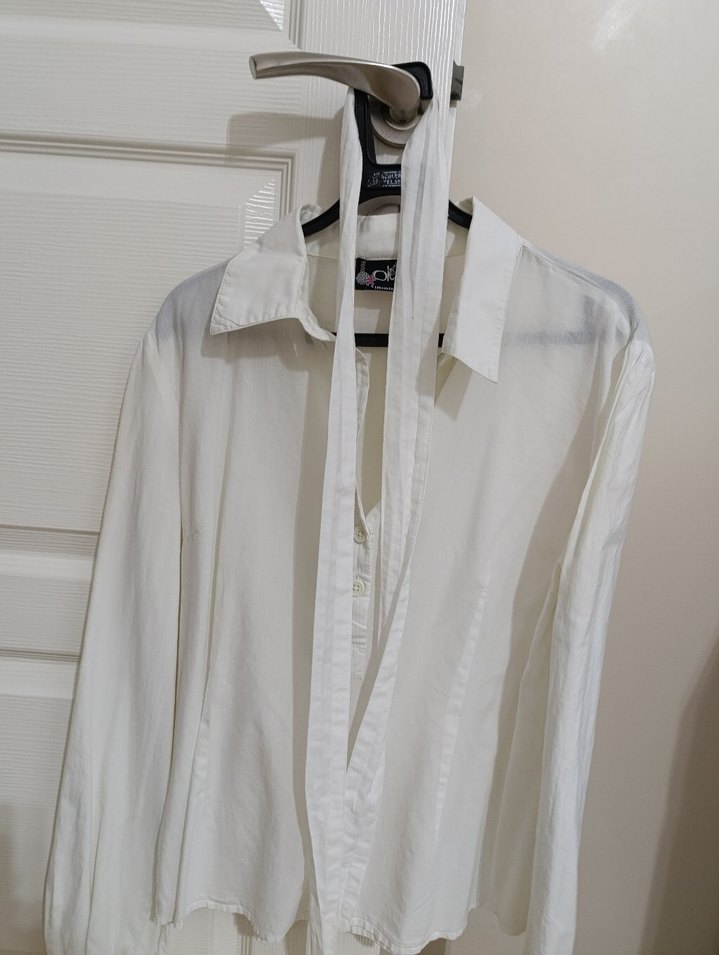 Beyaz Keten Uzun Kollu Gömlek - Görsel 2