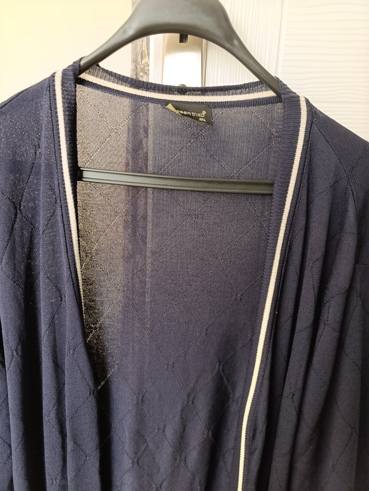 Kadın Mavi Triko Hırka, Uzun Kollu, Normal Boy - Görsel 2