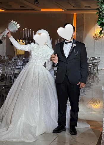 36 Beden Beyaz A Kesim Tesettür Gelinlik ve Damatlık
