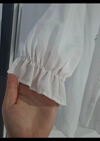 Nakışlı Beyaz Keten Mini Gömlek - Görsel 4