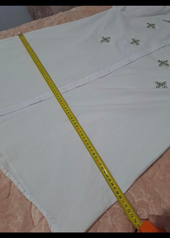 Nakışlı Beyaz Keten Mini Gömlek - Görsel 5