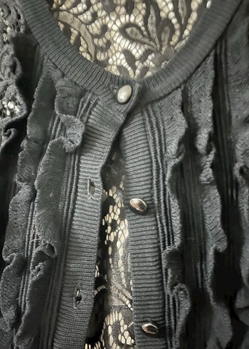 dantel detaylı siyah kadın gotik hırka - Görsel 3