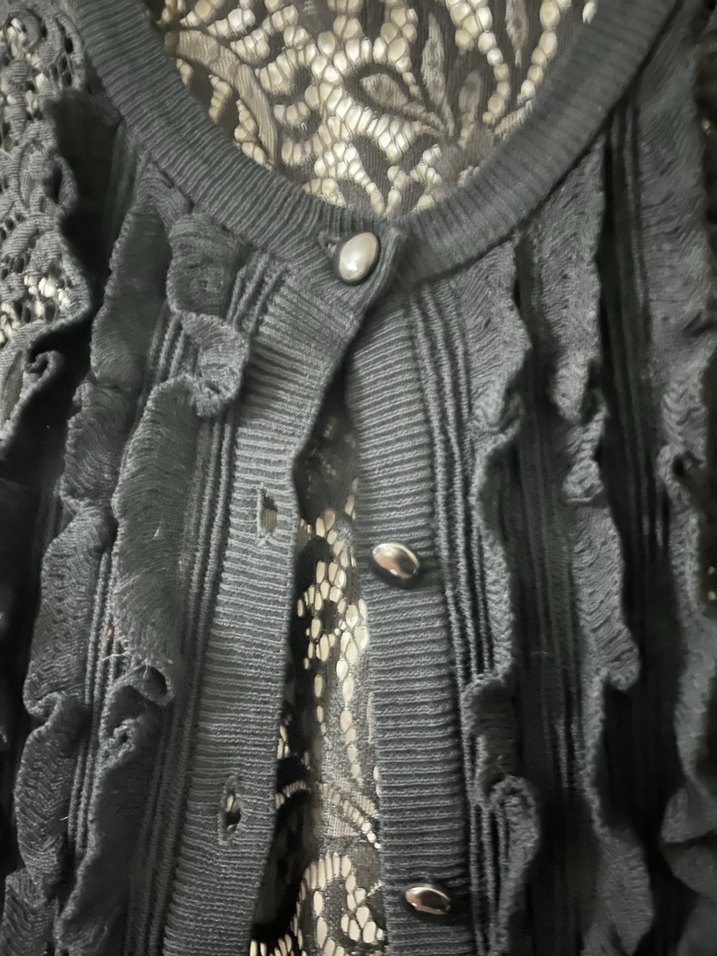 dantel detaylı siyah kadın gotik hırka - Görsel 3