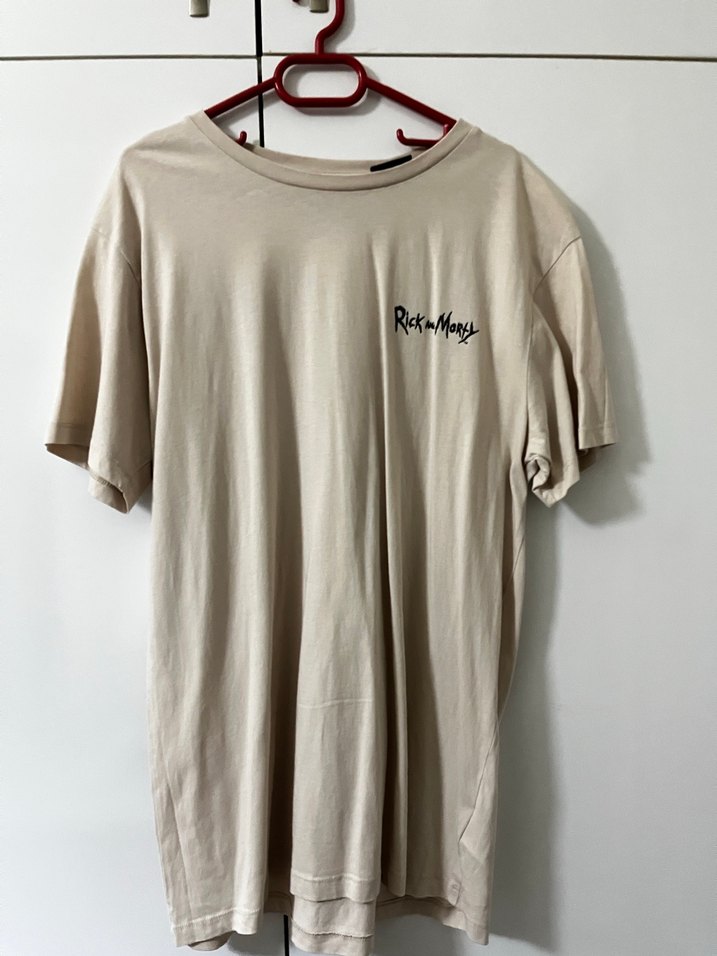 Bej Rick and Morty baskili erkek Tişört - Görsel 2