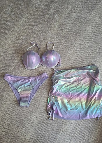Pastel Mor Bağcıklı Bikini ve Midi Etek Takımı