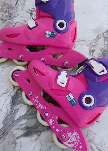 Pembe Baskılı Kemerli Kız Patenleri