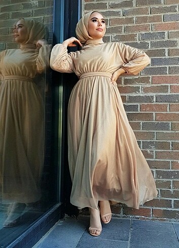 Simli Belden Kuşaklı Tesettür Abiye - Görsel 4