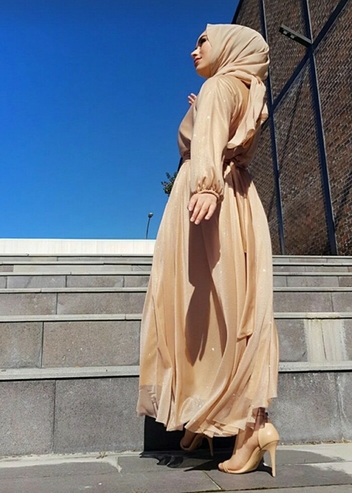 Simli Belden Kuşaklı Tesettür Abiye - Görsel 5