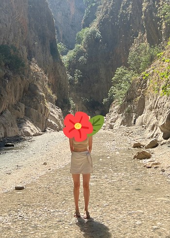 Mini Keten Şort Etek Kruvaze Bağlama Detaylı - Görsel 8