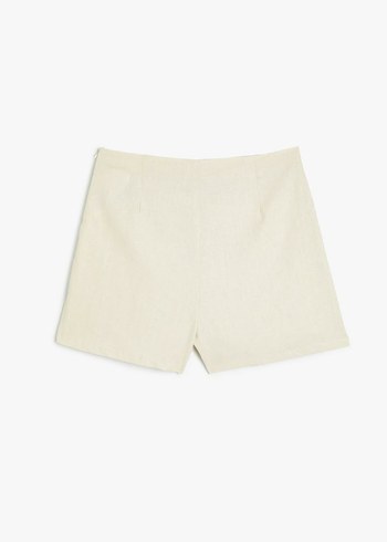 Mini Keten Şort Etek Kruvaze Bağlama Detaylı - Görsel 5