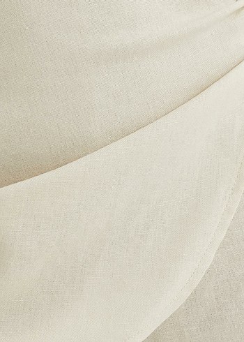 Mini Keten Şort Etek Kruvaze Bağlama Detaylı - Görsel 7