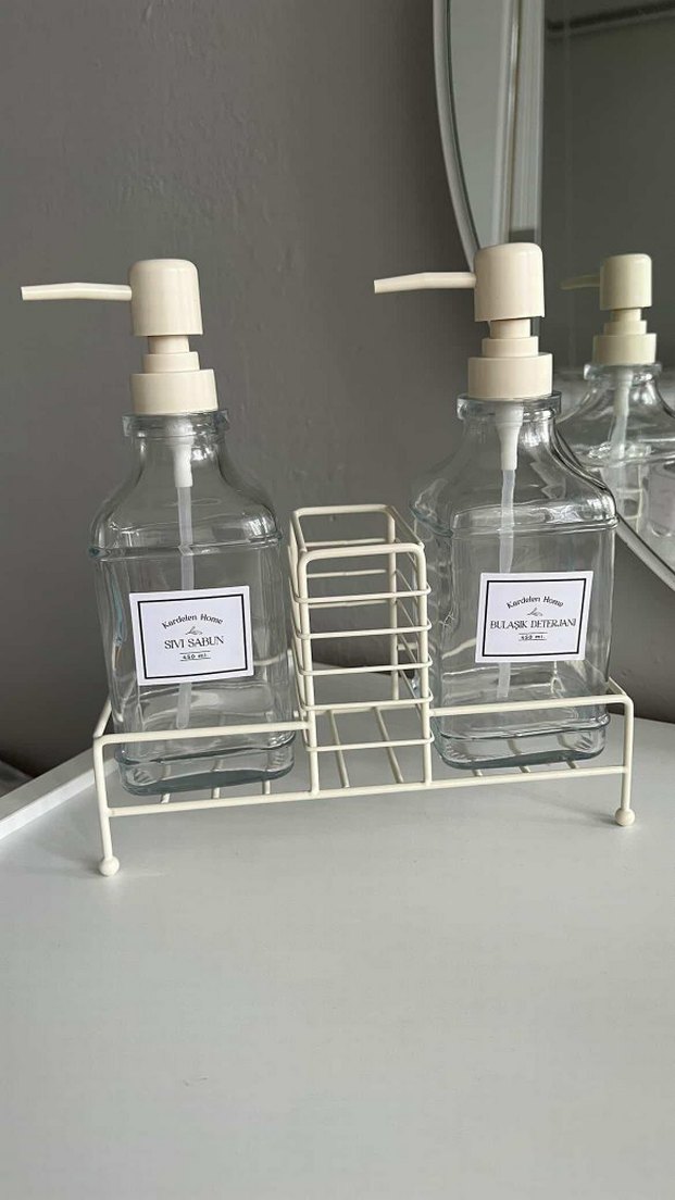 Beyaz 2'li Metal Standlı Sıvı Sabunluk - Görsel 2