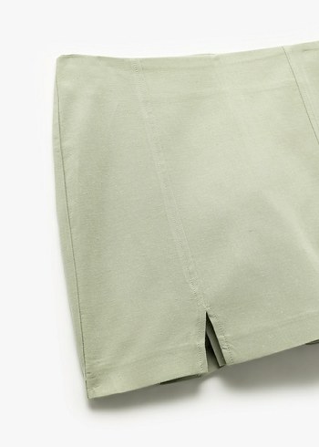 Yırtmaç Detaylı Keten Mini Şort Etek - Görsel 5