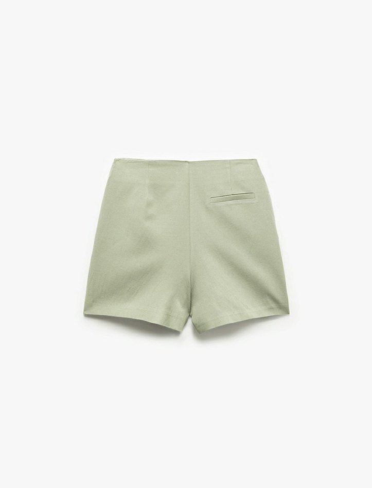 Yırtmaç Detaylı Keten Mini Şort Etek - Görsel 4