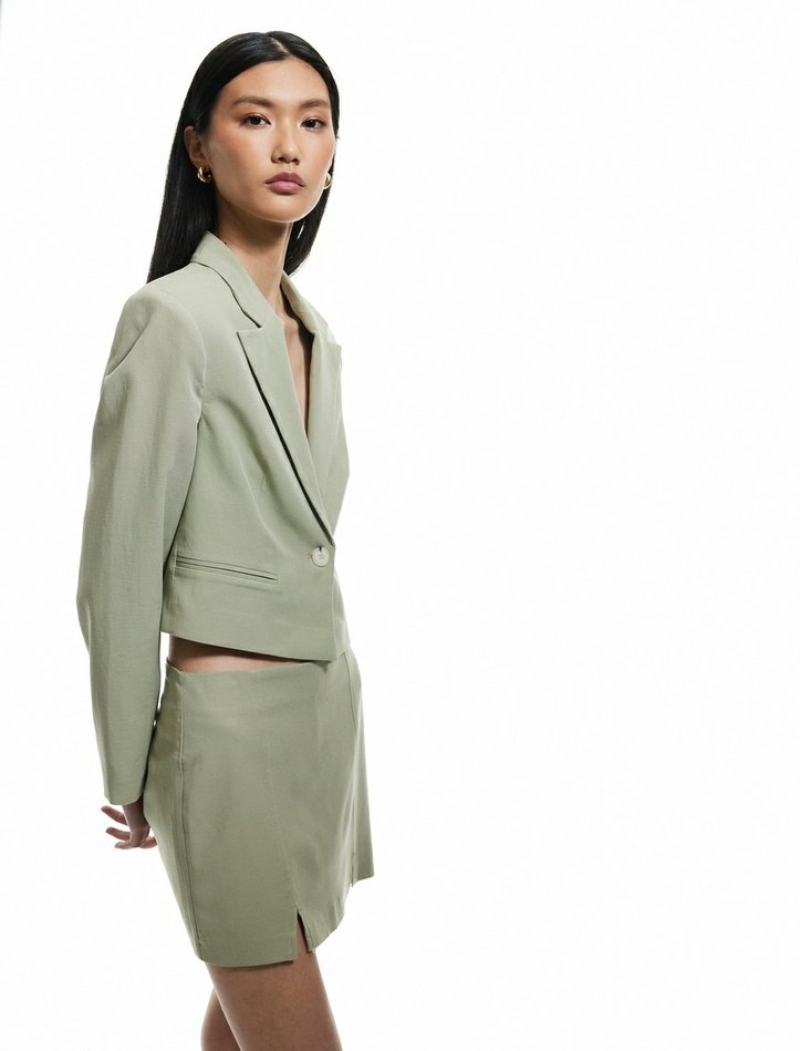 Yırtmaç Detaylı Keten Mini Şort Etek - Görsel 3