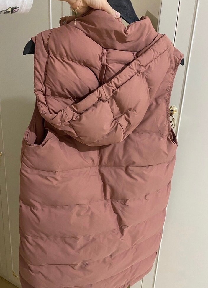 Zara Pembe Kapüşonlu Fermuarlı Kadın Yelek - Görsel 3