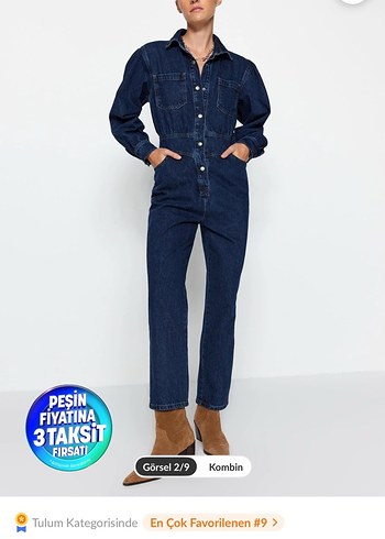 Kadın Lacivert Denim Tulum - Görsel 3