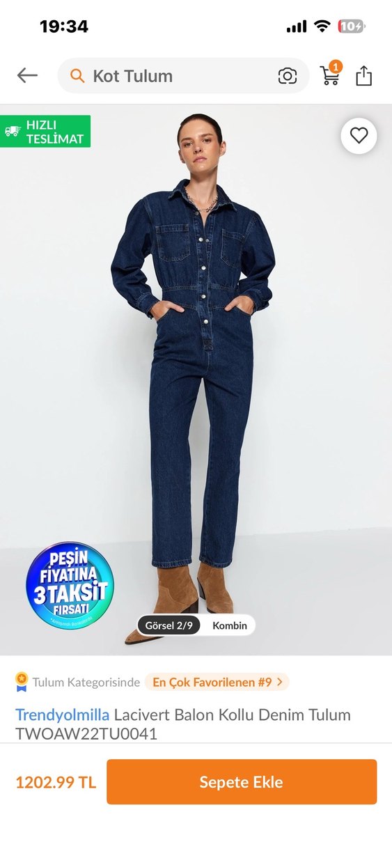 Kadın Lacivert Denim Tulum - Görsel 3